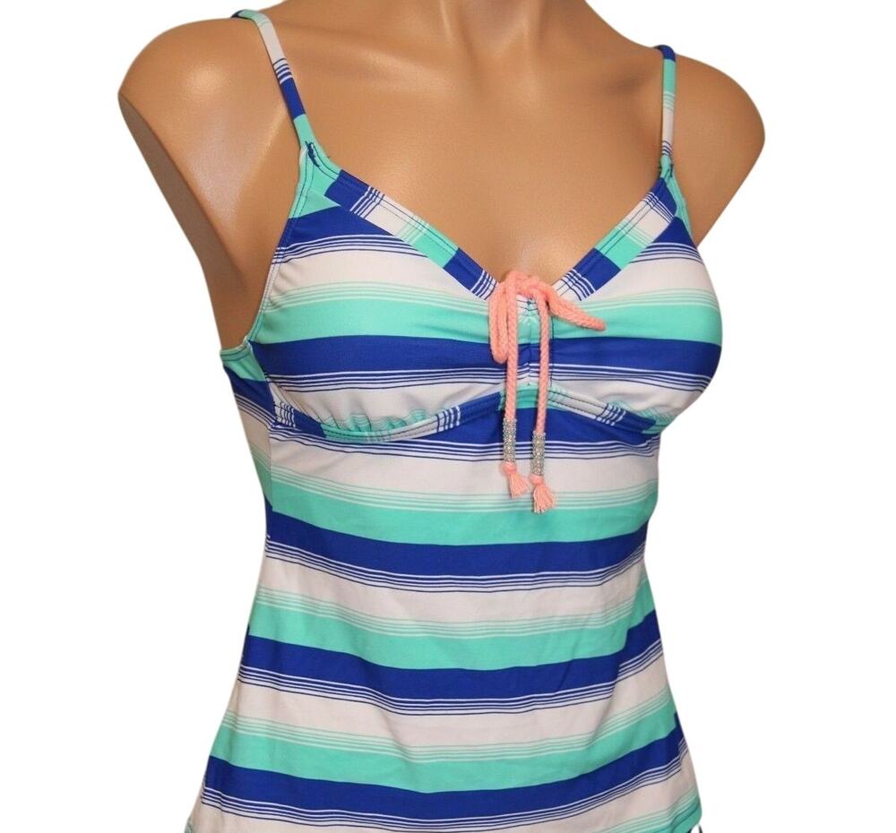 HOBIE, 2 Piece Tanikini Set, Striped, Aqua, Blue, & White, Size Small, NWT